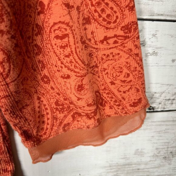 J Jill Orange Paisley V Neck 3/4 Sleeve Surplice Cotton T- Shirt Size M - Picture 5 of 6